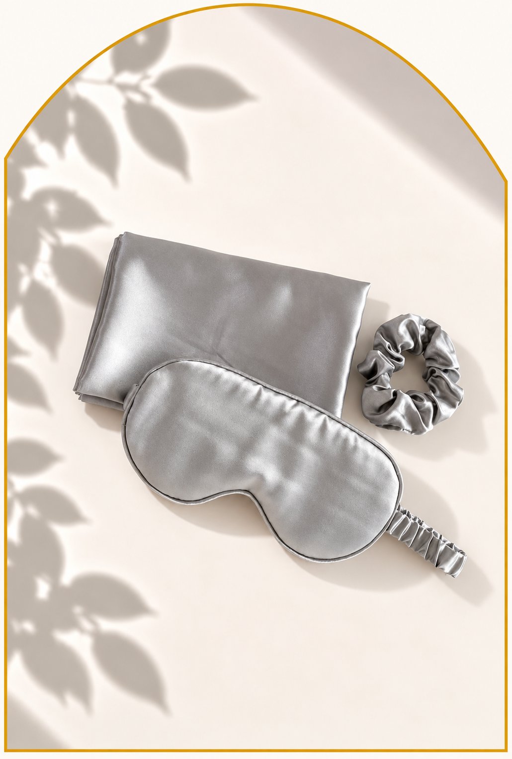 Luxe satijnen Verzorgingsset SATIN Kussensloop, Scrunchie & Oogmasker Silver