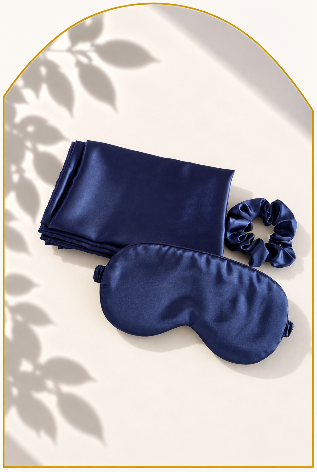 Luxe satijnen Verzorgingsset satijn / satin Kussensloop, Scrunchie & Oogmasker Midnight Bleu